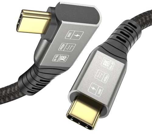 ConnBull Kabel für Thunderbolt 4 1,2m, TB4 Kabel Winkel 90 Grad Übertragungsrate 40Gbit/s/ 8K@60Hz Video/ 100W Ladung Kompatibel mit Thunderbolt 3/USB4, MacBooks, eGUP