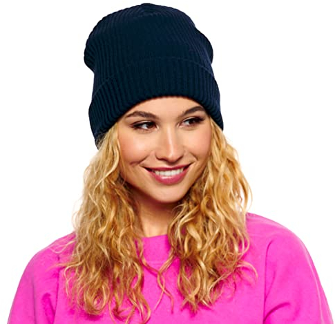 ELIMELI Winter Mütze für Damen und Herren - Unisex Beanie Cuffed für Winter, Herbst, Frühling - Strick Slouch Hergestellt in EU - Farbenauswahl (Marineblau)
