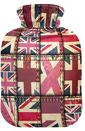 ALAZA Shabby Chic Union Jack Hot Water Bottle with Cover 2L Transparent Hot Water Bag Hand Feet Warmer