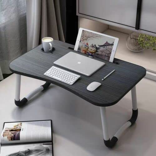 Laptop Bed Table | Lap Table Dorm Desk Notebook Stand Reading Holder | Serving Tray Dining Table with Cup Holder | Bed Tray Laptop Desk for Eating Breakfast (Black With Cup Hold)