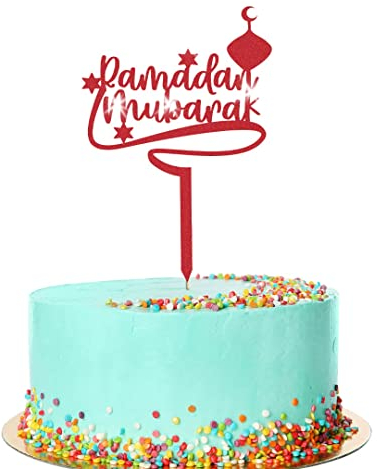 Ramadan Mubarak Glitter Cake Topper Eid Hajj Fasting Celebration Dekoration (rot)