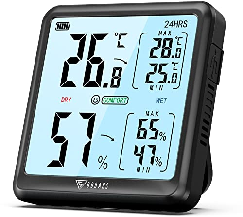 DOQAUS Thermometer Hygrometer Innen, Digitales Thermo-Hygrometer 3.05 Zoll Großem LCD Bildschirm mit Aufzeichnung und Backlight Feuchtigkeit Raumthermometer(Schwarz)