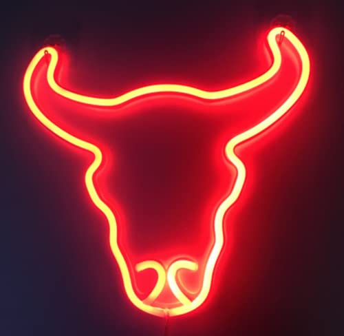 Neon Light Bull Head Led Neon Luce Della Parete Led Decorazione Della Parete Segnali Neon Illuminano Batteria o Alimentato USB Camera, Festa, San Valentino, Matrimonio, Natale, Bar Rosso (Rosso)