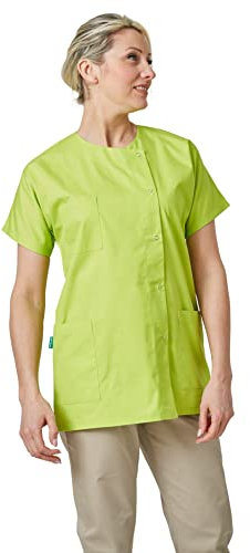 Hurry Jump Casaca Sanitaria Mujer Bata Enfermera Bata Laboratorio Médico Manga Corta con Botones De Presión y Bolsillos Verde Lima - M