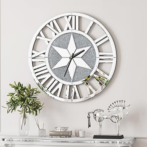Artloge Espejo Decorativode Pared Reloj de Cristal: Reloj de Vidrio Brillante de Diamantes Aplastados 60 cm para Comedor Salón Dormitorio