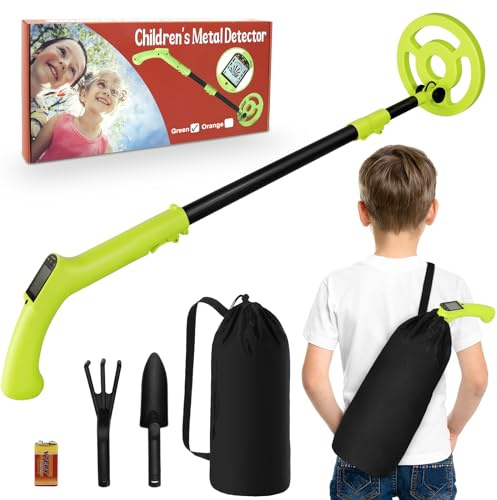 Detector De Metales Niños, Detector de Metales Ajustable para Niños iTayga (24-35), Detector De Metales Plegable e Impermeable Profesional de Bobina de Alta precisión, Verde