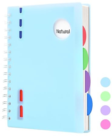 Taccuino a spirale a righe larghe 5 soggetti con divisori 15,2 x 20,3 cm, piccolo quaderno a righe per lavoro, 206 pagine, copertina rigida estetica, con portapenne, per donne e uomini, scuola,