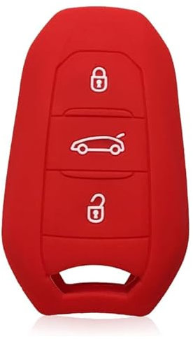 AUTOZOCO Funda Silicona Mando Llave del Coche 3 Botones, Compatible con Peugeot 301-408 - 508-2008 -3008-4008 - 5008, Citroen C4L - C3-XR - DS5LS - DS6 -DS7, Rojo