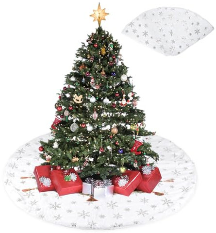 SLFYEE 120CM Gonna Albero di Natale Tappetino per Albero di Natale Ornamenti Natalizi per Albero Natale Neve Tappetino Sotto Albero di Natale per Decorazioni Capodanno Natale Feste (Oro)