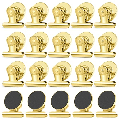 WUDIME 20 Pack Fridge Magnet Refrigerator Magnets, Gold Magnetic Clips Whiteboard Magnets, Magnet Clips Heavy Duty for Photo Displays, Home, Office, Classroom