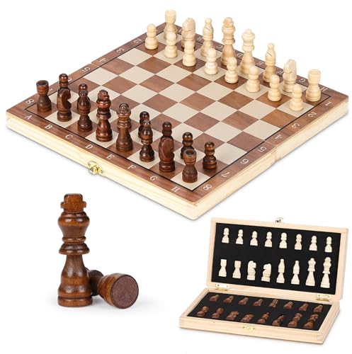Hnyoou Magnetic Wooden Chess Set 12 in,Chess Board Set,Portable Storage Folding Board,Chess Board Set Game for Kids/Children/Adults,Log