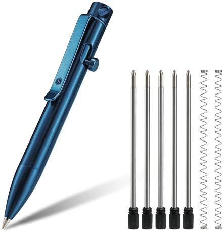 KeyUnity KP04BL Stylo À Bille En Alliage De Titane Avec Pince, Stylo De Poche EDC En Métal Rétractable Pour Un Transport Quotidien