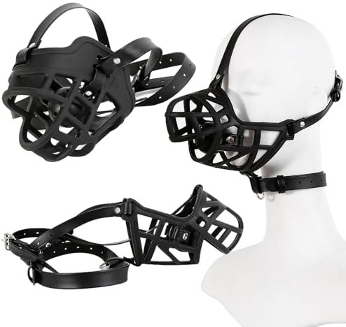 2023-Neu BDSM Knebel Mund Extrem,mit Ball Gag und Maulkorb Käfig, Sex-Bondage-Hundemaulkorb, BDSMs Einstellbar Sklaven Fetisch Sexspiel Sexspielzeug für Paare Frauen Männer Extrem (S, Schwarz)