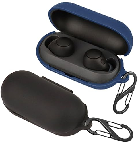 [2-Pack] easyBee Hülle Kompatibel mit Sony WF-C700N [mit 2 Karabiner], Flüssiges Silikon Case Ultradünn Stoßfest Schutzhülle Bluetooth Kopfhörer Tasche - Schwarz und Blau