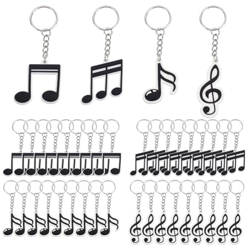 FREEBLOSS 40 Stück Musiknote Schlüsselanhänger Party Silikon Schlüsselanhänger Musiknote Schlüsselanhänger Bulk Musik Lehrer Geschenke für Musikliebhaber Geschenke mit Tüten