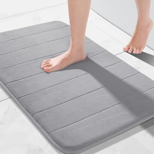 Hafaa Memory Foam Bath Mat – 40 x 60 cm Silver Extra Soft & Comfortable Non Slip Bathroom Mat Washable Super Absorbent Shower Mats