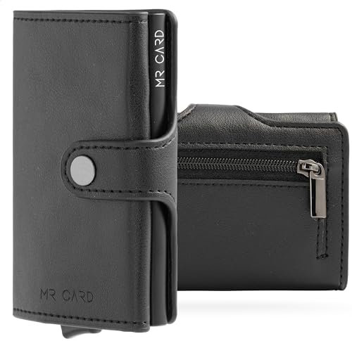 MR CARD Porta Carte di Credito e Portafoglio Slim Uomo | Portacarte | Portafoglio Piccolo | Porta Tessere | Con Portamonete (Nero Essenziale)
