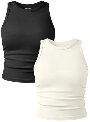 OQQ Tank Top für Damen 2er Pack Rundhals Top Ohne Ärmel Frauen Slim Fit Damen Basic Cami Top