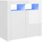 Gecheer Side Cabinet Sideboard with 2 Doors and 4 Shelves Living Room Storage Unit Cupboard with LED Lights High Gloss White 80x35x75 cm