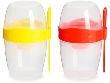 KRYMSON Vasos de yogur de 2 piezas, recipiente para alimentos de Overnight, fácil de limpiar, tarro de gelatina con tapa, recipiente para desayuno, para cereales, yogur, desayuno, ensalada, fruta