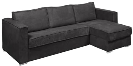 Vente-unique-Eckschlafsofa mit Matratze - Ecke wechselbar - Cord - Anthrazitgrau - Liegefläche mit Lattenrost mit Breiten Latten 140 cm - Matratze 14 cm - Loreto