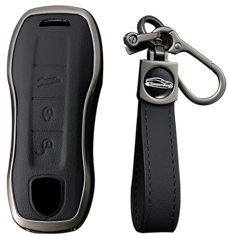KUNIO Schlüsselhülle Passt für Porsche 911 971 9YA für Macan für Panamera Boxster Taycan für Cayenne Carrera Schlüsselcover Zinklegierung Schlüsseletui Schlüsselanhänger 3 Tasten Schwarz