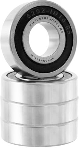 XiKe 4 Stück 6202/16-2RS Kugellager 16x35x11mm Chromstahl und Doppelte Gummidichtung, 6202/16RS Rillenkugellager mit Dichtungen.