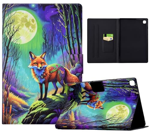TEDTIKJT Hülle Kompatibel mit iPad 10.2 2021/2020/2019 (9th/8th/7th Gen) Tablet Hülle PU Leder Schutzhülle Case Cover mit Auto Schlaf/Wach Funktion süße Farbbilder Tablet Cover,Moonlight Fox