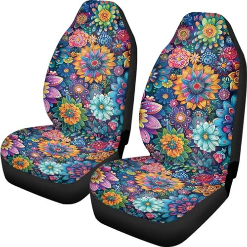 TOADDMOS Autositzbezüge, universell passend für die meisten Fahrzeuge, Boho-Blumenblüten, 2 Packungen, Auto-Innenzubehör, passend für die meisten Autos, Limousinen, Lieferwagen, LKWs