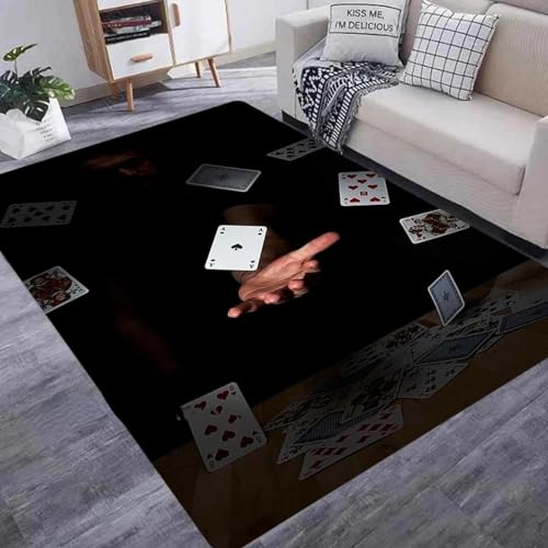 3D Modern Magisches Spielkartenmuster Kinder Jungen Teppich Schlafzimmer Dekorativ Kinderzimmer Wohnzimmer Matten Krabbelmatte Weichem Flanell Kinderteppiche 140 X 200 Cm - Leicht Zu Reinigen -5T9N4D4