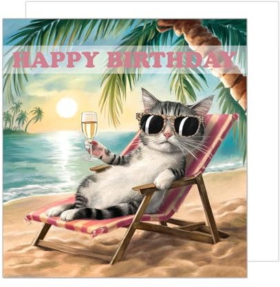 Edition Seidel Premium quadratische Geburtstagskarte mit Umschlag. Glückwunschkarte Happy Birthday Billet Karte für Mann Frau Katze Strand lustig Humor (GQ317 SW024)