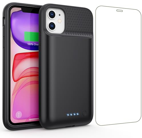 Feob Batteria Cover per iPhone 11/XR (6,1), 7500mAh Custodia Ricaricabile Battery Case Caricabatterie Power Bank Backup Charger Case - Nero