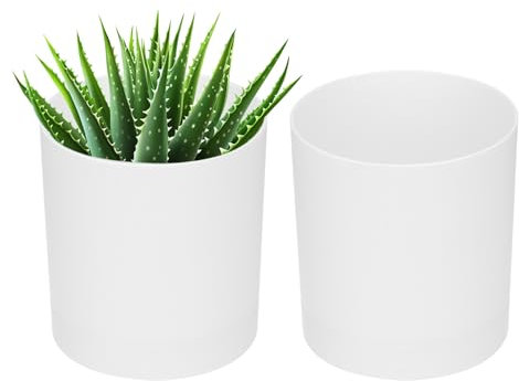 PATIKIL 4 Inch/10cm Plastic Plant Pots, 2 Pack Small Flower Pot Planters with Drainage Holes and Saucer for Home Decor Indoor Plants, White