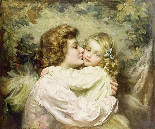 WACTWJNA Klassisches Ölgemälde Moderne Kunst Poster Wandkunst Bilderdruck Mutter und Tochter von Benjamin Kennington Wand-Kunst Bild für Wohnkultur 60x90cm