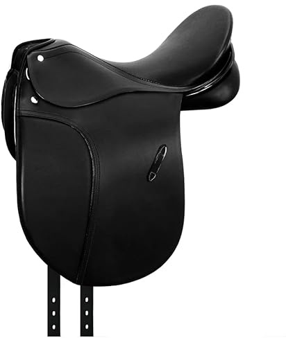Sazaar Tack - Silla de piel de vaca de doma inglés con cubierta completa Softie Horse de 13 a 19 pulgadas, color negro ST-025 (asiento de 14 pulgadas)