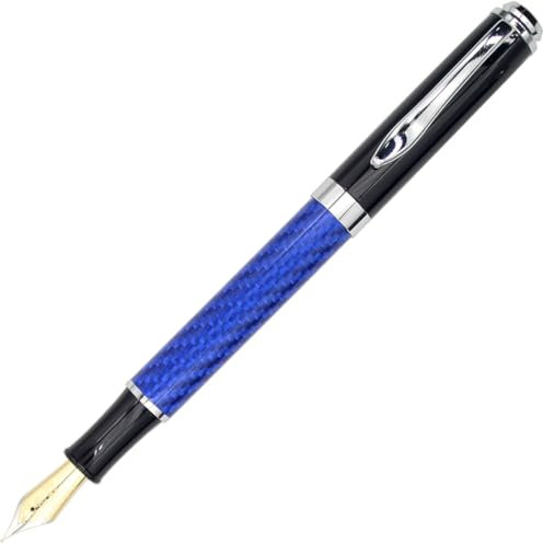 Gullor Metal Carbon Fiber Fountain Pen, Extra Fine Nib (0.38 mm Tip), Blue