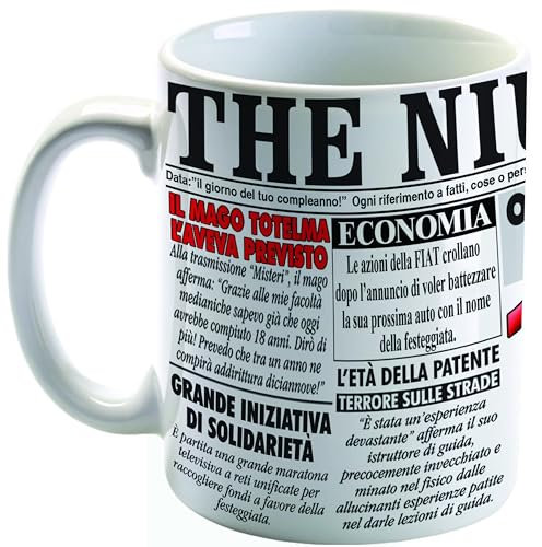 Taza de cerámica blanca Periódico de cumpleaños – Edición especial 18 años Amica