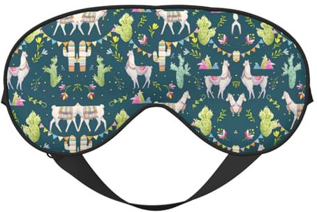 Augenmaske mit Lama-Tier-Alpaka-Motiv, tropischer Kaktus-Druck, zum Schlafen, Lichtblockierung, weiche, atmungsaktive Augenmaske, für Erwachsene