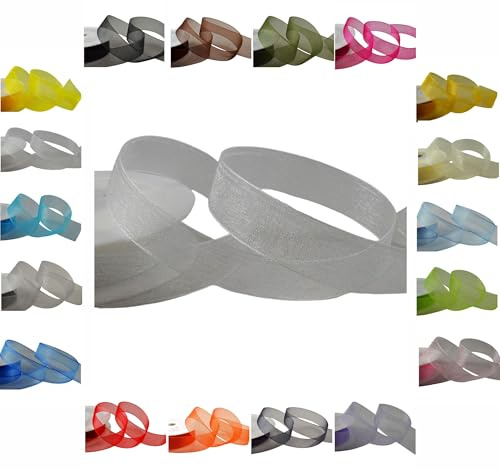 50m / 25m Roll Luxury Organza Woven Edge Ribbon Reel Rolls 3mm, 9mm, 15mm, 25mm, 40mm (White, 40mm x 25 Metres)
