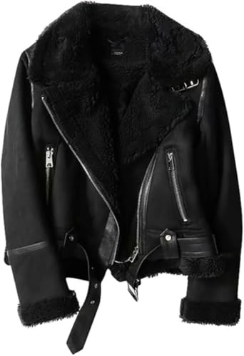 Donna Imbottito Foderato Caldo Giacca in Camoscio Inverno Retro Risvolto Biker Giacca Moda Sciolto Casual All'aperto Antivento Giacca con Cerniera