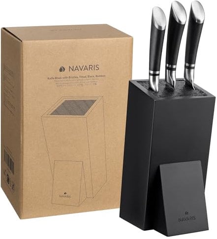 Navaris Porte-Couteaux Bambou - Bloc de Rangement à Couteau Universel en Bambou 25 x 15 x 10,5 cm - Bloc Couteau de Cuisine Vide avec Tiges Plastique