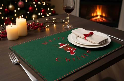 KAMACA 4er Set Tischsets Filz Rentier Platzsets Platzmatten Weihnachtsdeko Weihnachten Winter Advent Tischdekoration Filzoptik abwaschbar rutschfest hochwertig 30x40 cm (4er Set Filz Rentier GRÜN)