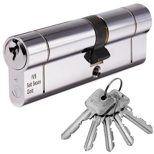 Euro Cylinder Door Lock Chrome - BSI TS007 Sold Secure Gold Anti-Snap - Includes 5 Keys 45/55