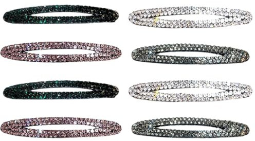 Capelli a Scatto in Metallo Fermaglio, 8PCS Fermaglio per Capelli a Scatto con Strass Fermaglio, Capelli per Donna