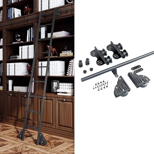 MARXAN Ausziehbare Rollleiter-Hardware, 3,3 Fuß bis 20 Fuß Bibliotheks-Schiebeleiter-Hardware-Kit (ohne Leiter), Weinkeller-Regal-Rollleiter-Kit (ohne Leiter)(500cm Gleisbausatz)