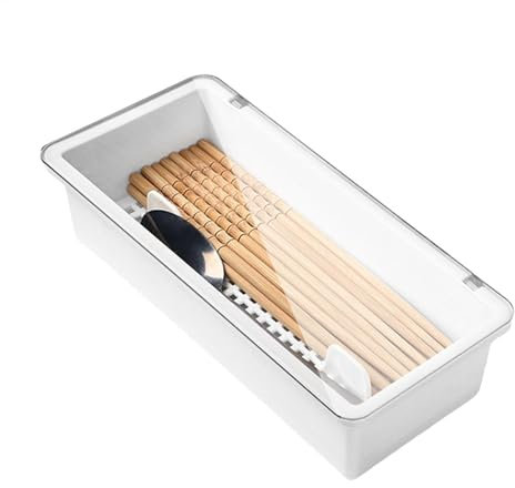Cutlery Organiser with Lid - Compact Kitchen Drawer Organiser, Utensil Holder Box | Cutlery Tray with Draining Board, Space Saving Storage Container for Cutlery, Cutlery Tray for Spoons,