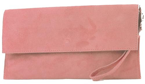 modamoda de T151 - Borsa a tracolla da donna in pelle scamosciata, realizzata a mano in Italia, salmone, s