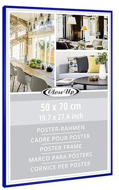 Close Up Posterrahmen 50 x 70 cm | Kunststoff Blau mit Rückwand | PVC-Scheibe (unzerbrechlich) Profilbreite 12 mm – Farbig & modern für Poster, Kunstdrucke, Fotos – Wandmontage im Hoch- & Querformat