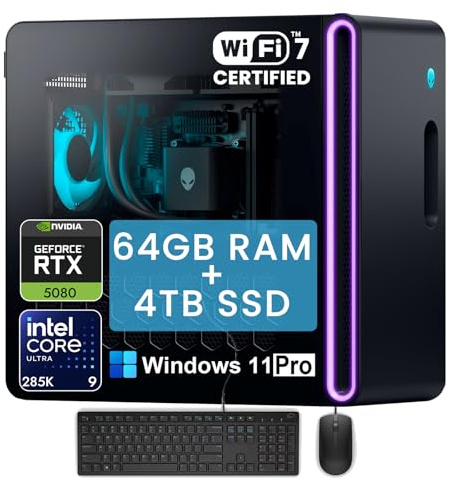 Alienware Aurora R16 Gaming Desktop PC - RTX 5080 16GB GDDR7 • Intel 24-Core Ultra-9 285K (hasta 5.7GHz) • NPU AI • Wi-Fi 7 • Win 11 Pro • AlienFX Liquid Cooling • 64GB DDR5 RAM, 4TB SSD