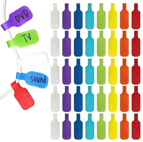 fernfern 40 Pcs Cable Labels, Write On Cord Labels Tags for Electronics,Cable and Wire Tags,Reusable Large Size Plastic Velcro Label for Charging Cords Management and Identification (8 Colors)